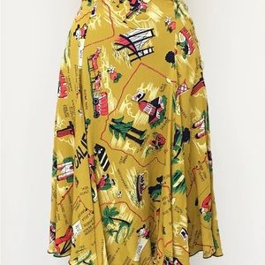 Loco Lindo Mustard Yellow California Map Print Swing Skirt XL